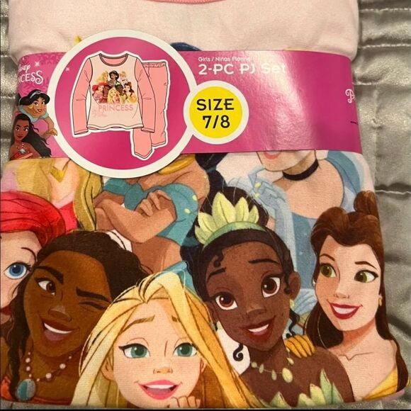 Girls Disney Princess 2 Piece Pink Flannel Pajama Set Size 7-8 New with Tags - Picture 1 of 7